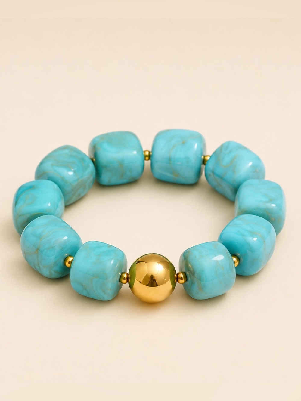 Turquoise Chunky Beaded Gold Ball Bracelet